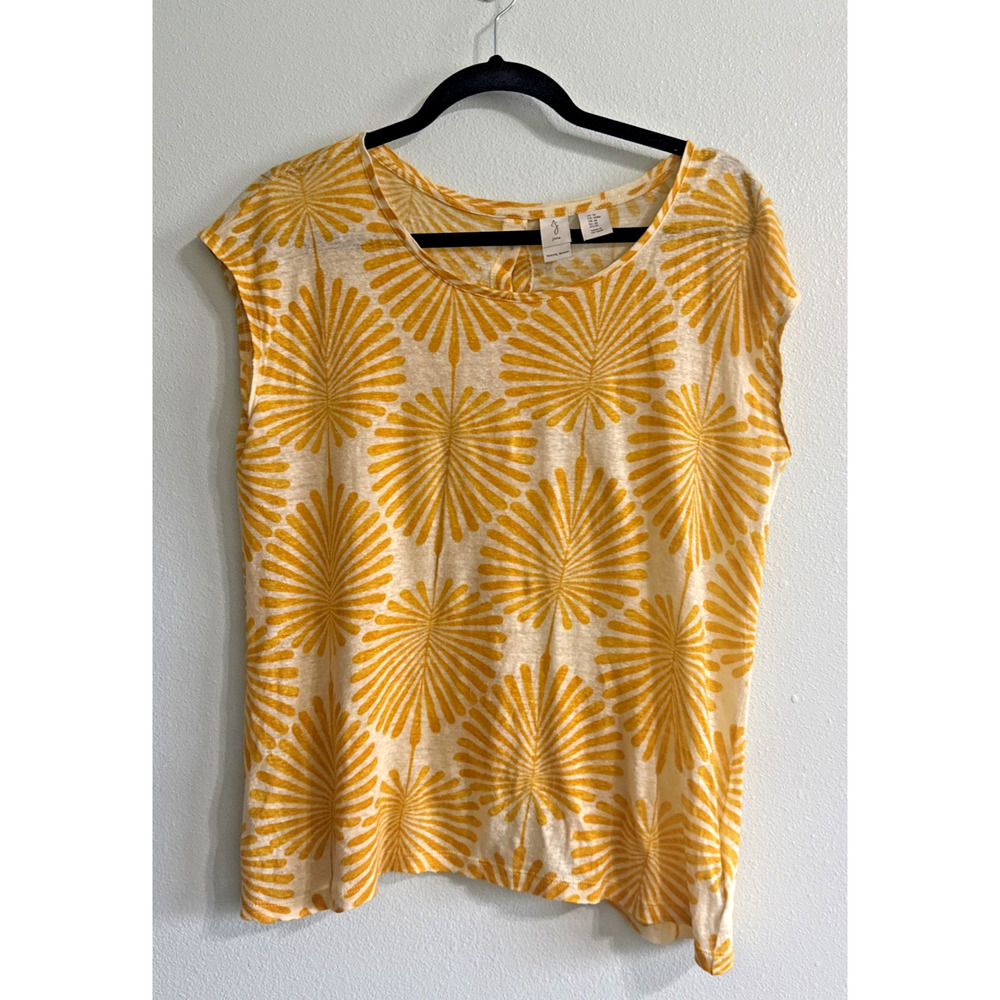 Joie Women's Yellow Floral 100% Linen‎ Sleeveless Button Back Blouse Top Size M